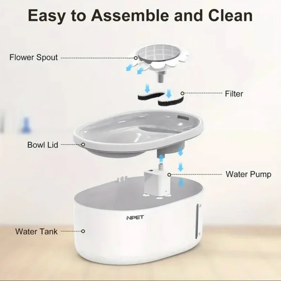 White Grey 2L/ 67oz Automatic Pet Water Fountain with Quiet Pump - Picture 8 of 11